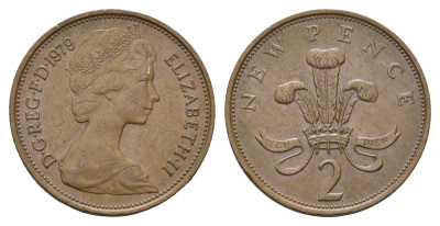 Великобритания 2 пенса 1979 Елизавета II (1952-2022) KM 916, Spink 4235 (C1) бронза 4637-1224