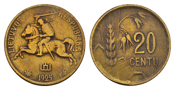 Литва 20 центов (сентов) 1925 KM 74 алюминиевая бронза 4670-1025