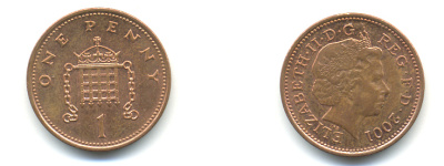 Великобритания 1 пенни 2001 Елизавета II (1952-2022) KM 986, Spink 4710 (B5) сталь плакированная медью 177-548