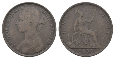 Великобритания 1 пенни 1890 Виктория (1837-1901) KM 755, Spink 3954 бронза 4661-416