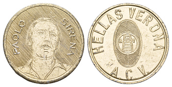 Италия медаль "великие игроки Эллас Верона - Паоло Сирена" диаметр 32 мм, вес 4,3 гр алюминий 4117-1245