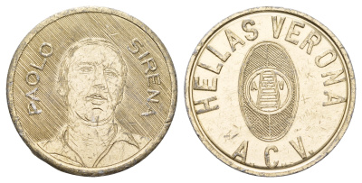 Италия медаль "великие игроки Эллас Верона - Паоло Сирена" диаметр 32 мм, вес 4,3 гр алюминий 4117-1245