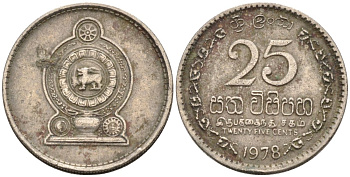 Шри-Ланка 25 центов 1978 KM 141.1 медно-никель 4567-225