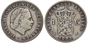 Нидерландские Антилы 1 гульден 1952 Юлиана (1948-1980) KM 2 серебро 36-842