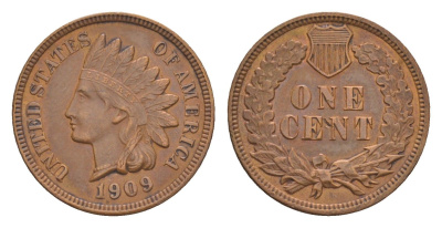 США 1 цент 1909 KM 90a бронза 1520-1112