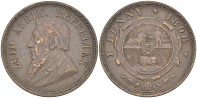 Южно-Африканская Республика, Трансвааль 1 пенни 1898 Пауль Крюгер KM 2 медь 180-915