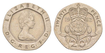 Великобритания 20 пенсов 1982 Елизавета II (1952-2022) KM 931, Spink 4230 (G1) медно-никель 4639-826