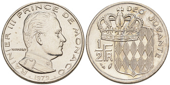 Монако 1/2 франка 1979 Ренье III (1949-2005) KM 145 никель UNC 190-523