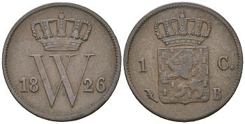 Нидерланды 1 цент 1826 B, Виллем I (1815-1840) KM 47 медь 4181-349