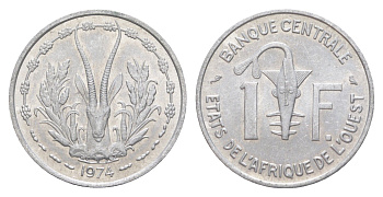 Западная Африка (BCEAO) 1 франк 1974 KM 3.1 алюминий UNC 4654-527