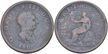 Великобритания 1/2 пенни 1806 Георг III (1760-1820) KM 662, Spink 3781 медь 4545-216