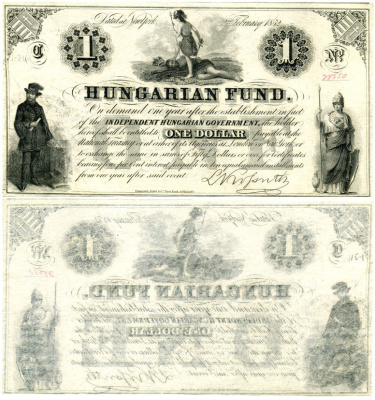 Венгрия 1 доллар 1852 венгерский фонд, 2 февраля 1852, односторонняя печать, Нью Йорк Pick S136a бумага 00-00