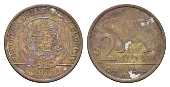 Уругвай 2 песо 2012 KM 136 сталь плакированная латунью 4663-342