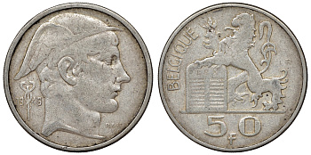 Бельгия 50 франков 1949 Леопольд III (1934-1950), Belgique  KM 136.1 серебро    4117-545