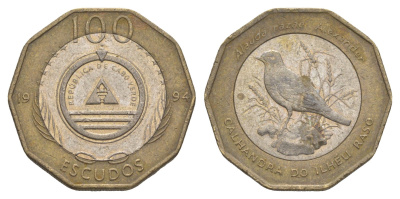Кабо-Верде 100 эскудо 1994 Птицы - Alauda razae KM 39 биметалл UNC 4652-1044