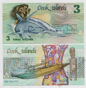 Острова Кука 3 доллара 1987 полинизийская легенда "Ина и акула" Pick 3a бумага UNC (пресс) 449-11-1