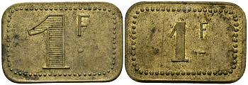 Франция 1 франк ND ресторанный жетон латунь 4166-146
