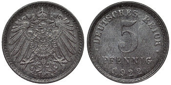 Германия 5 пфеннигов 1922 E KM 19, J. 297, Weege 5 железо 4118-1247