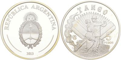 Аргентина 5 песо 2013 ТАНГО KM 179 серебро PROOF 01-151-15