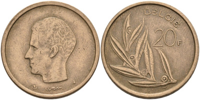 Бельгия 20 франков 1981 Belgie, Бодуэн I (1951-1993) KM 160 никель бронза 68-1146
