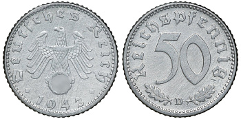 Германия 50 рейхспфеннигов 1942 D KM 96, J. 372 алюминий UNC 72-1326
