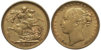 Великобритания соверен 1871 Виктория (1837-1901) Seaby 3856, KM 752, Friedberg 388 золото 00-000-00