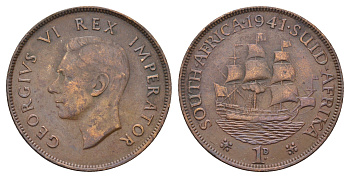 ЮАР 1 пенни 1941 Георг VI (1936-1952) KM 25 бронза 4572-633
