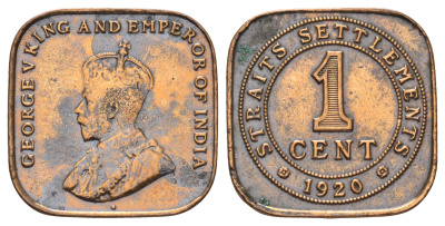 Стрейтс-Сетлментс (Стрейтс Сетлментс) 1 цент 1920 Георг V (1910-1936) KM 32 бронза 4126-517
