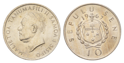 Самоа 10 сене 1967 год-тип KM 4 медно-никель UNC 176-241