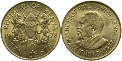 Кения 10 центов 1978 Джомо Кениата KM 11 никель латунь 4526-1133