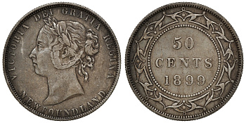 Ньюфаундленд 50 центов 1899 Виктория (1837-1901), WIDE 9 KM 6 серебро    4044-1332