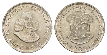 ЮАР 20 центов 1964 KM 61 серебро UNC 4622-726