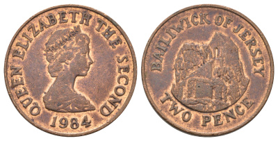 Джерси 2 пенса 1984 Елизавета II (1952-2022), Сент-Хелиер KM 55 бронза 4666-731
