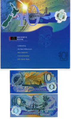 Новая Зеландия 10 долларов 2000 миллениум, оригинальный буклет Pick 190 b пластик UNC (пресс) 505-23-1-2