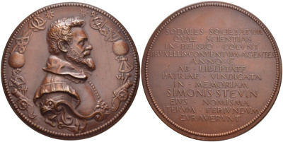 Бельгия медаль ND Симон Стевин (Simon Stevin) (1548-1620) фламандский математик, механик, инженер, диаметр 68,5 мм.  бронза    1089-3-12