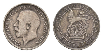 Великобритания 6 пенсов 1918 Георг V (1910-1936) KM 815, Spink 4014 серебро 4181-939