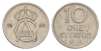 Швеция 10 эре 1968 U Густав VI Адольф (1950-1973) KM 835 медно-никель 4682-212