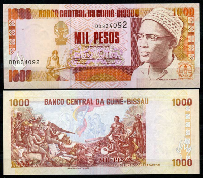 Гвинея-Бисау 1000 песо 1993 Амилкар Кабрал, Апофеоз к триумфу, 1 марта 1993 Pick 13 b  бумага  UNC (пресс) 448-180-3