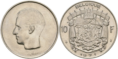 Бельгия 10 франков 1971 Belgique, Бодуэн I (1951-1993) KM 155.1 никель 4135-1026