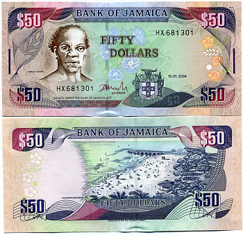 Ямайка 50 долларов 2004 15 января 2004, Самуэль Шарпе, писатель Pick 83 b бумага UNC (пресс) 447-89-1