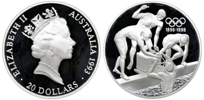 Австралия набор из 3 монет - 200 долларов и 2 по 20 долларов 1993 100 лет Олимпийскому движению KM 218, 219, 220 золото, серебро PROOF 4-3-4-16