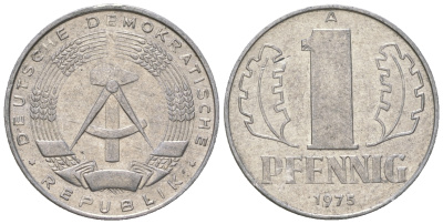ГДР 1 пфенниг 1975 А KM 8.1 алюминий 4615-1253