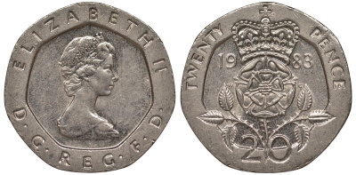 Великобритания 20 пенсов 1983 Елизавета II (1952-2022) KM 931, Spink 4230 (G1) медно-никель 4122-1112