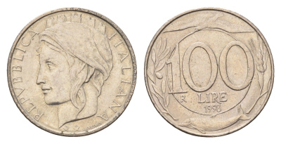 Италия 100 лир 1998 R, дельфины KM 159 медно-никель 4148-826