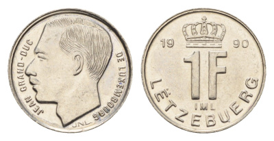 Люксембург 1 франк 1990 Герцог Жан (1964-1999) KM 63 сталь плакированная никелем UNC 4684-566