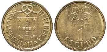 Португалия 1 эскудо 1986 KM 631 никель латунь 4596-334