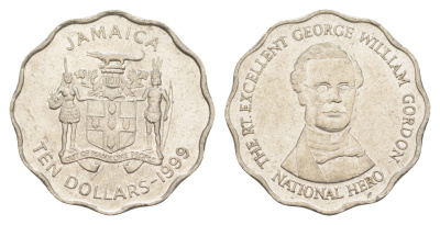 Ямайка 10 долларов 1999 KM 181 сталь плакированная никелем 4519-833