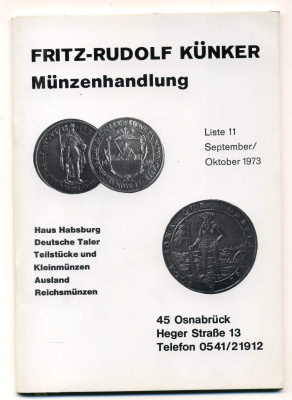 ФРИТЦ-РУДОЛЬФ КЮНКЕР КАТАЛОГ ФИКСИРОВАННЫХ ПРОДАЖ (LAGERKATALOG) 1973 СЕНТЯБРЬ, № 11 00-01-01-11