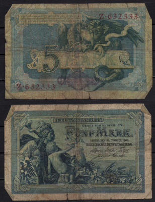 Германия 5 марок 1904 Pick 8 бумага 8602-36-2-1