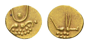 Индия, Траванкор 1 фанам 1881 вес 0,38 гр KM 30 золото 1517-1141